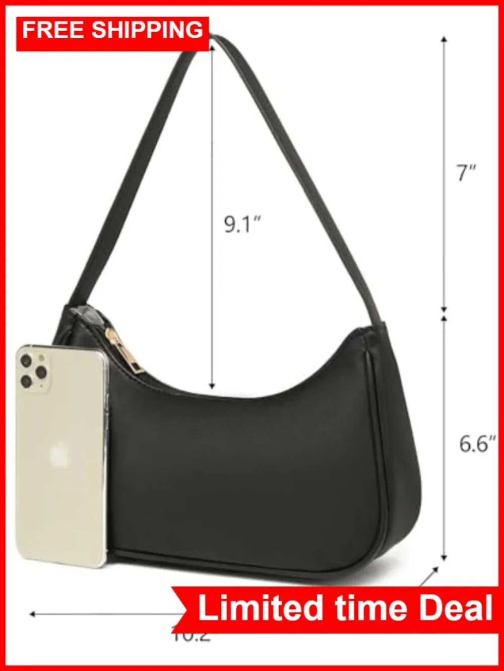 Vegan Leather Hobo Sling Tote Handbag Retro Clutch Purse with Zipper Closure